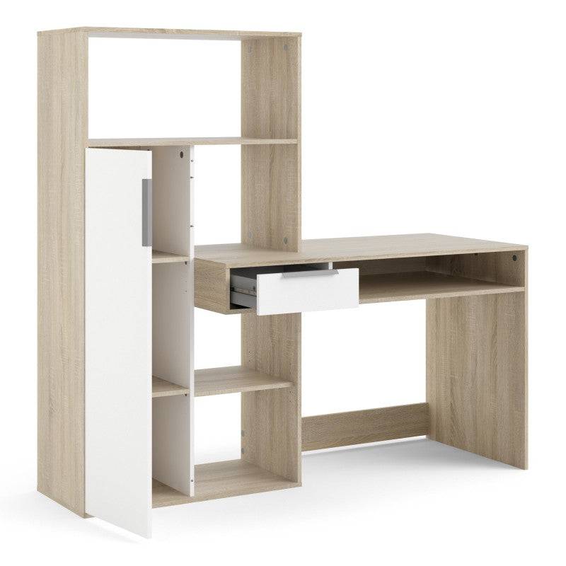 Function Plus Desk multi-functional Desk with Drawer and 1 Door in White and Oak - Price Crash Furniture