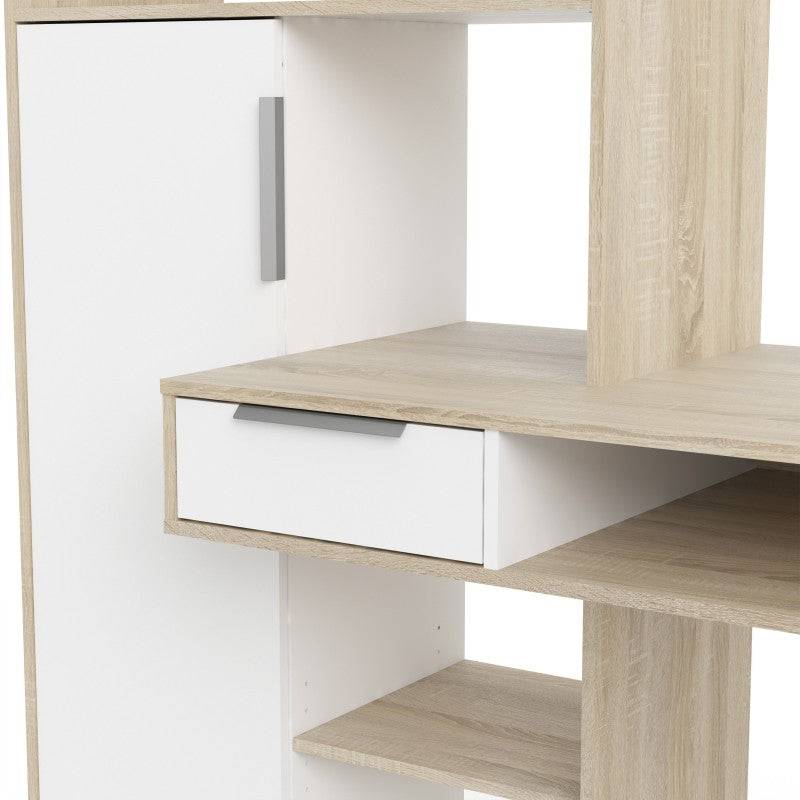 Function Plus Desk multi-functional Desk with Drawer and 1 Door in White and Oak - Price Crash Furniture