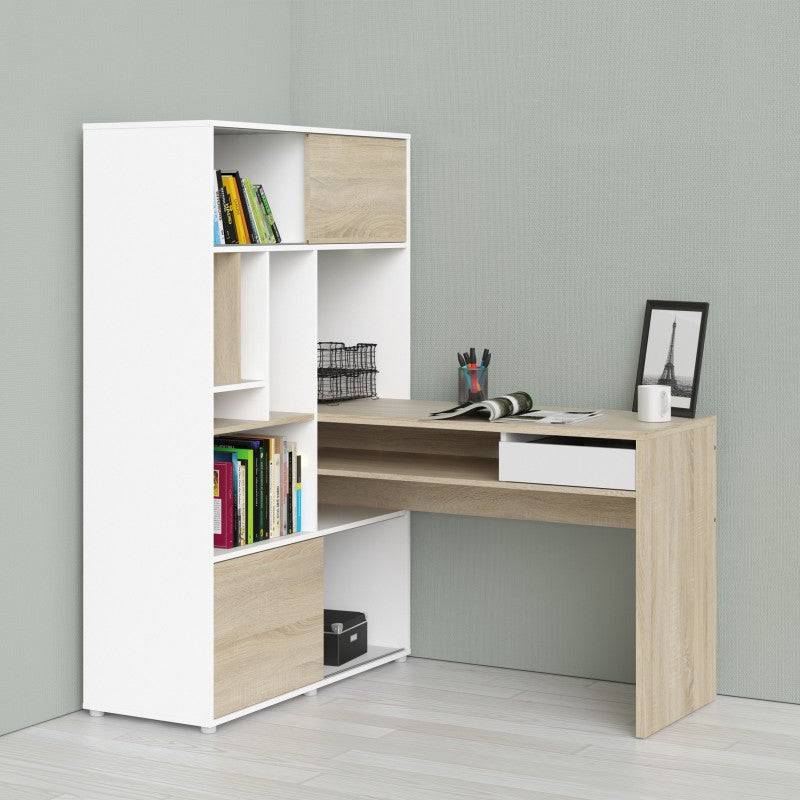 Function Plus Desk with multi-functional storage unit In White and Oak - Price Crash Furniture