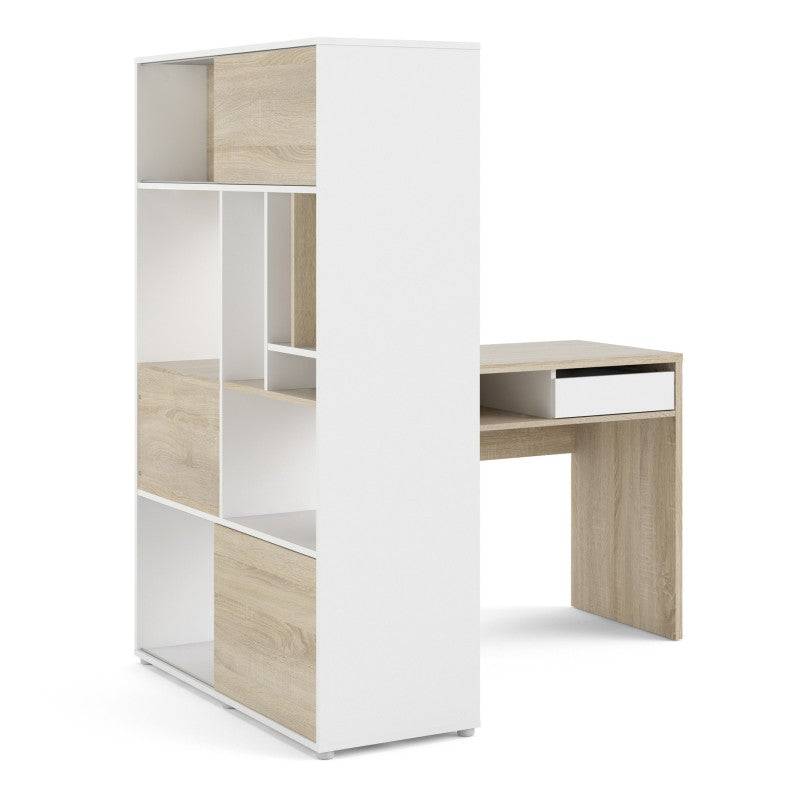 Function Plus Desk with multi-functional storage unit In White and Oak - Price Crash Furniture