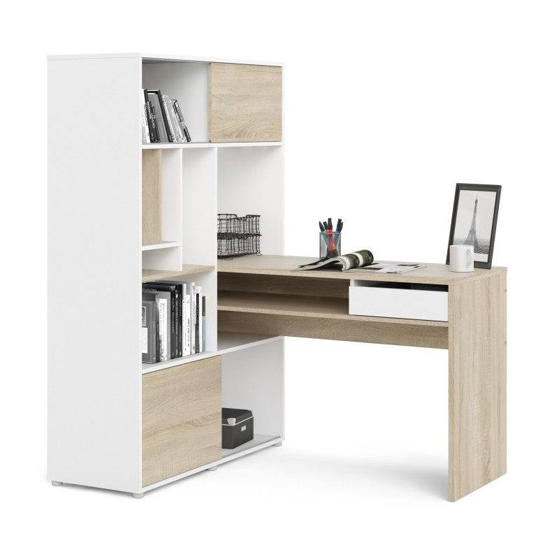 Function Plus Desk with multi-functional storage unit In White and Oak - Price Crash Furniture