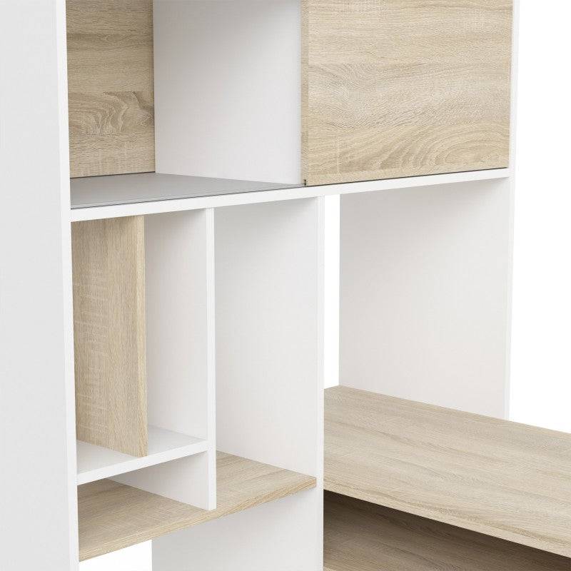 Function Plus Desk with multi-functional storage unit In White and Oak - Price Crash Furniture