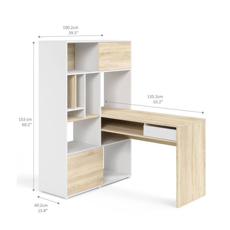 Function Plus Desk with multi-functional storage unit In White and Oak - Price Crash Furniture