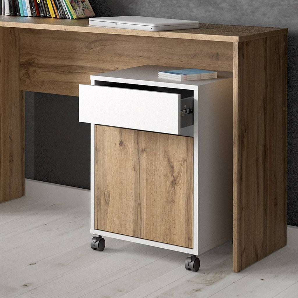 Function Plus Mobile Cabinet in White and Wotan Light Oak - Price Crash Furniture