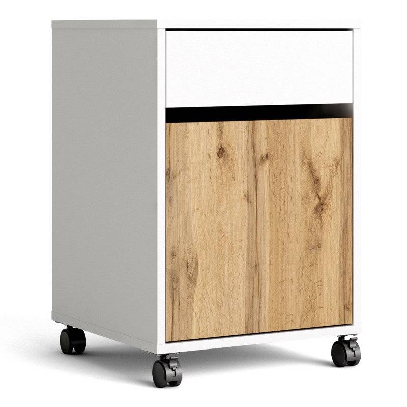 Function Plus Mobile Cabinet in White and Wotan Light Oak - Price Crash Furniture