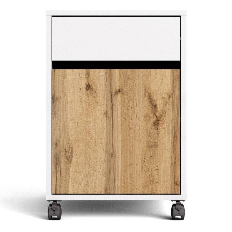 Function Plus Mobile Cabinet in White and Wotan Light Oak - Price Crash Furniture