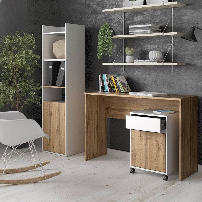 Function Plus Mobile Cabinet in White and Wotan Light Oak - Price Crash Furniture