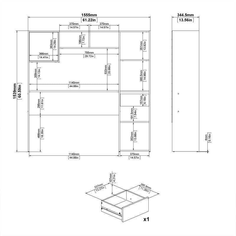 Function Plus Multi Desk in White and Wotan Light Oak - Price Crash Furniture