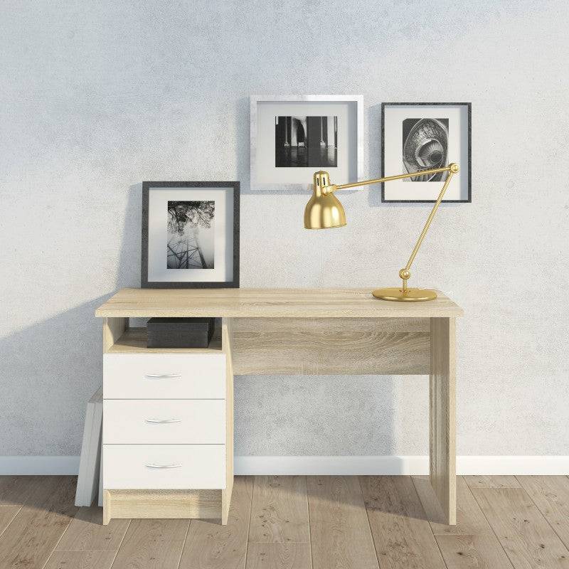 Function Plus Oak Desk 3 White Drawers - Price Crash Furniture