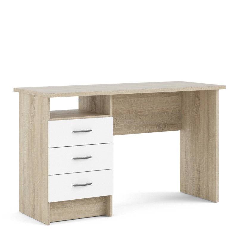 Function Plus Oak Desk 3 White Drawers - Price Crash Furniture