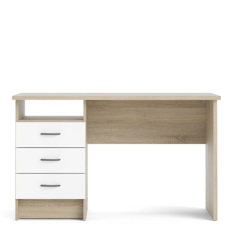 Function Plus Oak Desk 3 White Drawers - Price Crash Furniture