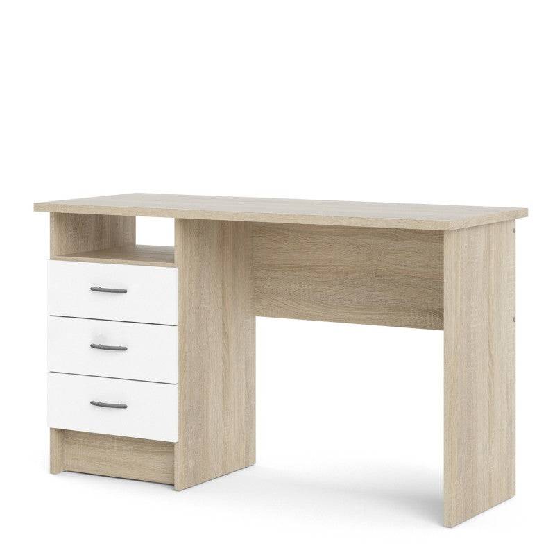 Function Plus Oak Desk 3 White Drawers - Price Crash Furniture