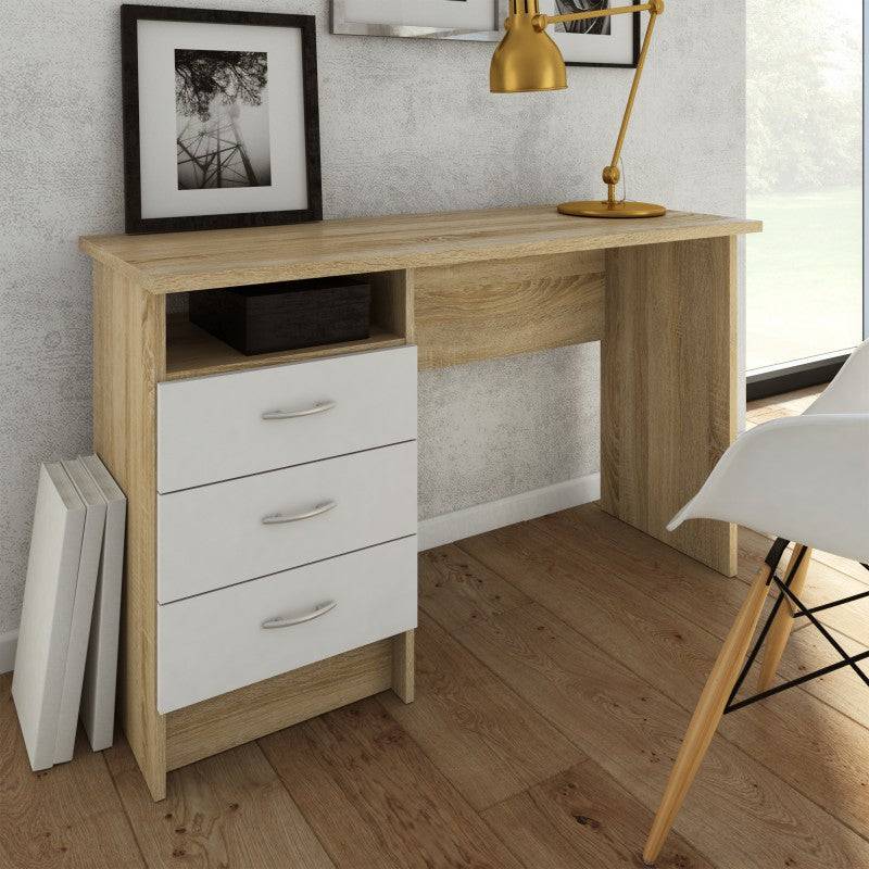 Function Plus Oak Desk 3 White Drawers - Price Crash Furniture