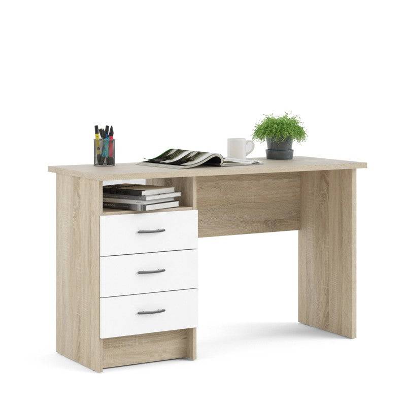 Function Plus Oak Desk 3 White Drawers - Price Crash Furniture