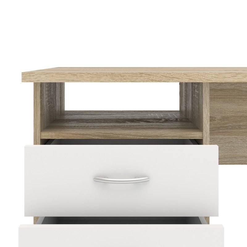 Function Plus Oak Desk 3 White Drawers - Price Crash Furniture