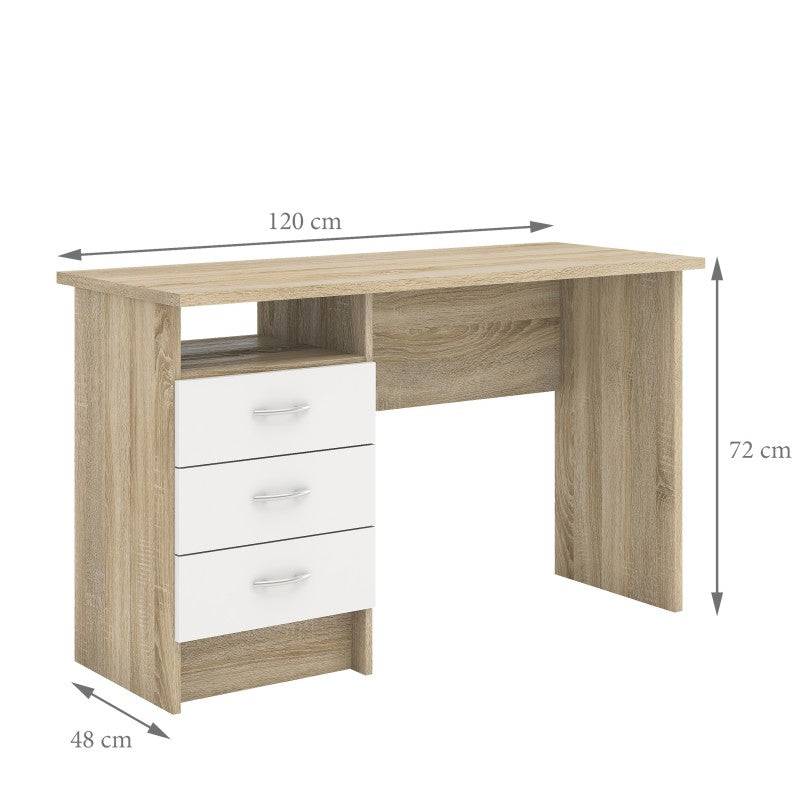 Function Plus Oak Desk 3 White Drawers - Price Crash Furniture