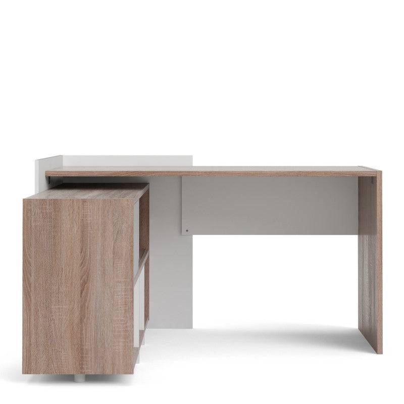 Function Plus Unit Desk with 6 Shelf Bookcase in White and Truffle Oak - Price Crash Furniture