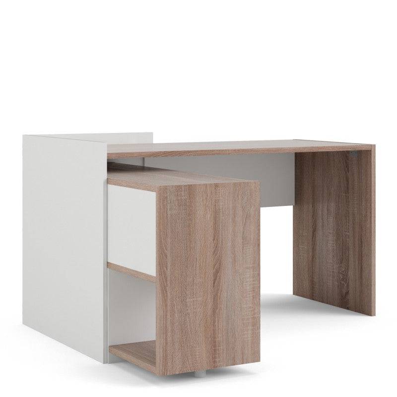 Function Plus Unit Desk with 6 Shelf Bookcase in White and Truffle Oak - Price Crash Furniture