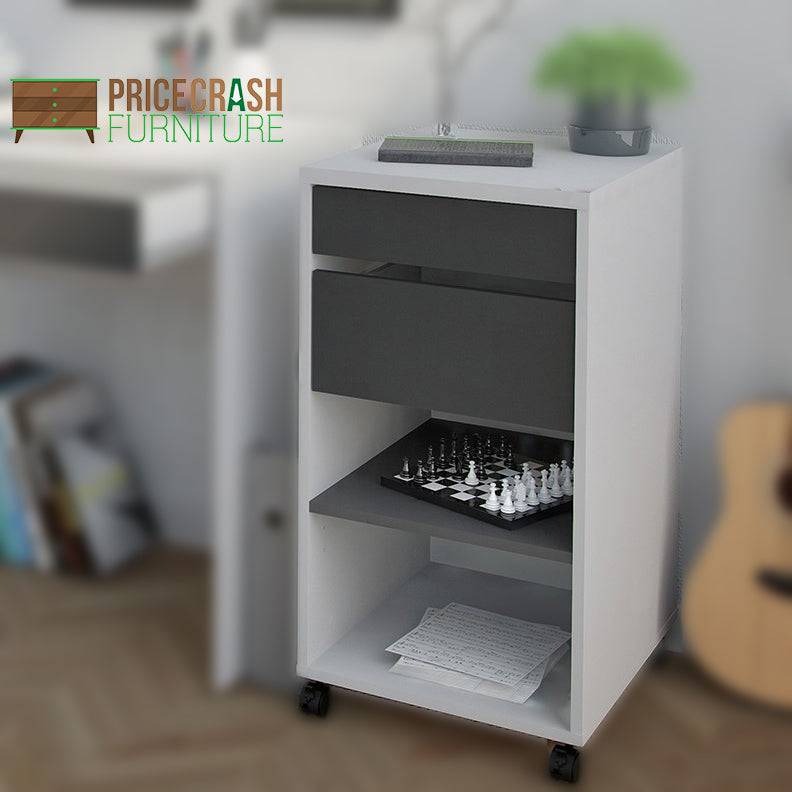 Function Plus Wheeled Filing Cabinet in White & Grey - Price Crash Furniture