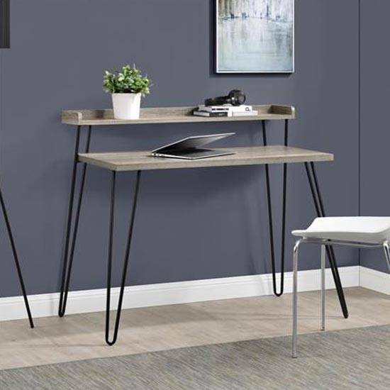 Haven Laptop Desk with Riser Shelf in Distressed Grey Oak by Dorel - Price Crash Furniture