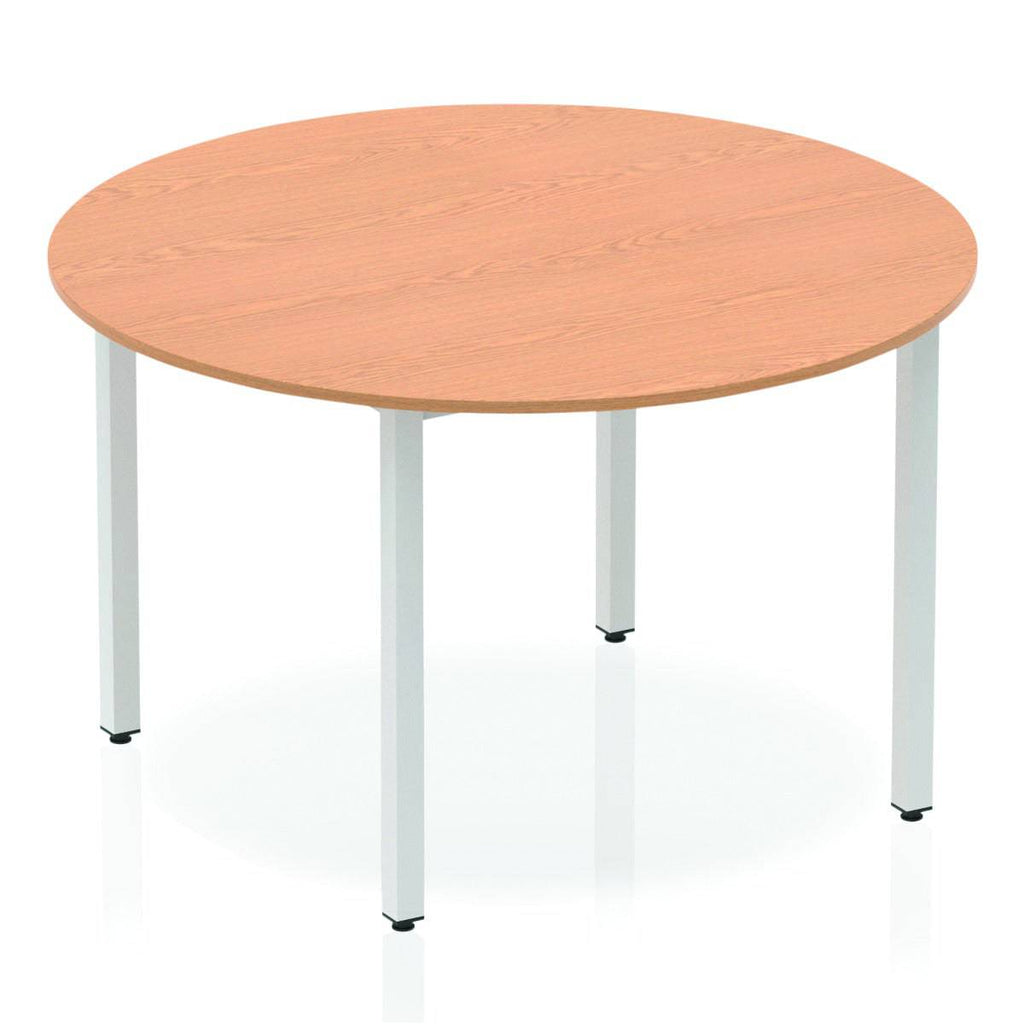 Impulse 1200mm Round Table Oak Top Silver Box Frame Leg - Price Crash Furniture