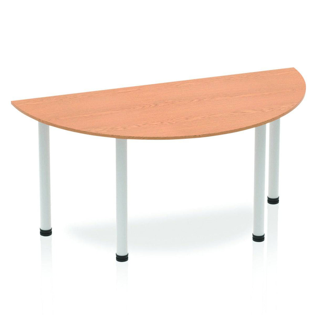 Impulse 1600mm Semi-Circle Table Oak Top Silver Post Leg - Price Crash Furniture