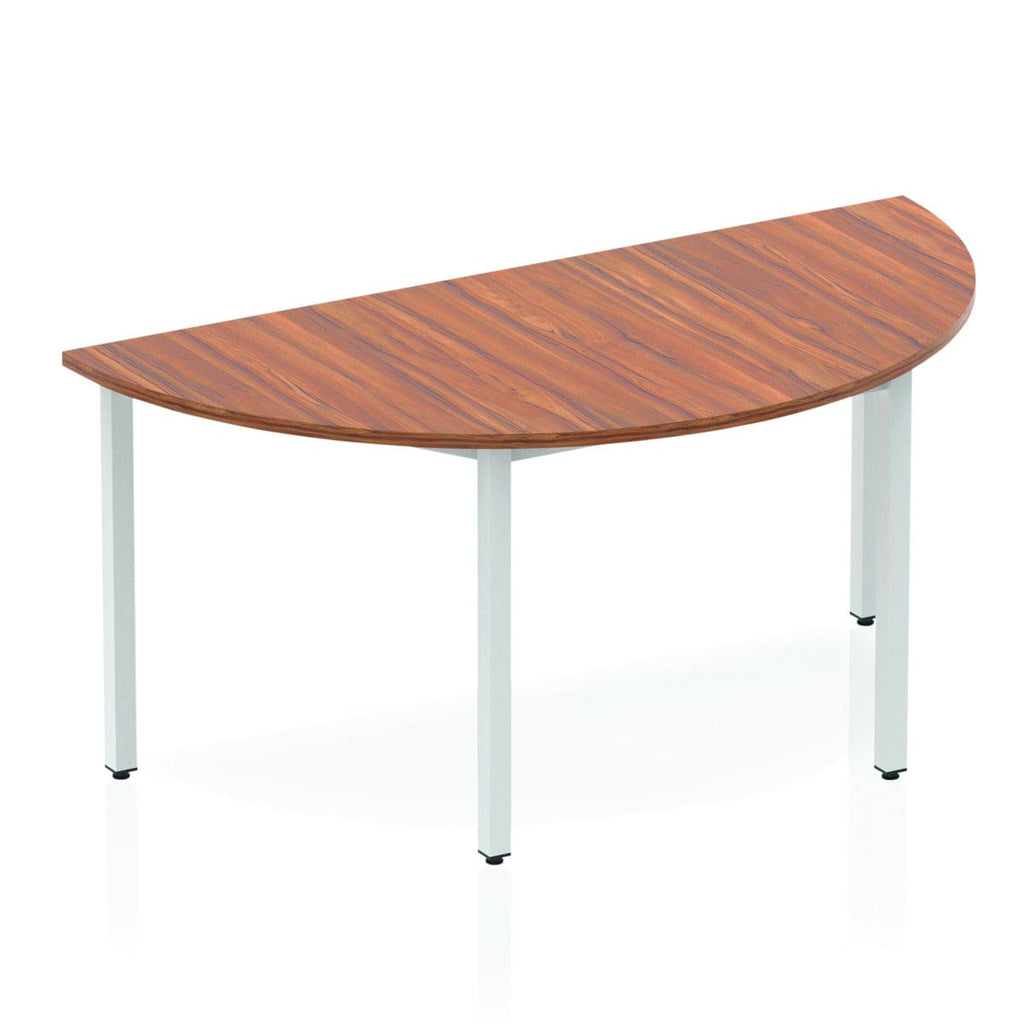 Impulse 1600mm Semi-Circle Table Walnut Top Silver Box Frame Leg - Price Crash Furniture