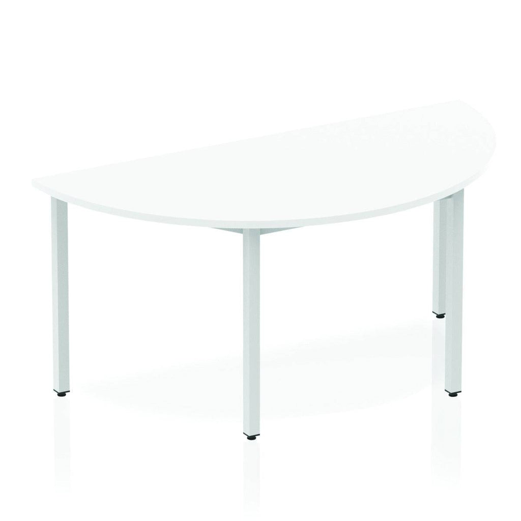 Impulse 1600mm Semi-Circle Table White Top Silver Box Frame Leg - Price Crash Furniture