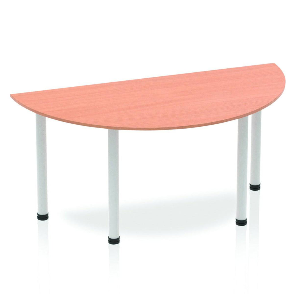 Impulse 1600mm Semi-Circle Table White Top Silver Post Leg - Price Crash Furniture