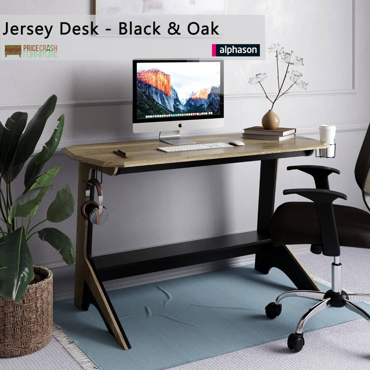 Jersey Desk in oak and black by Alphason - Price Crash Furniture