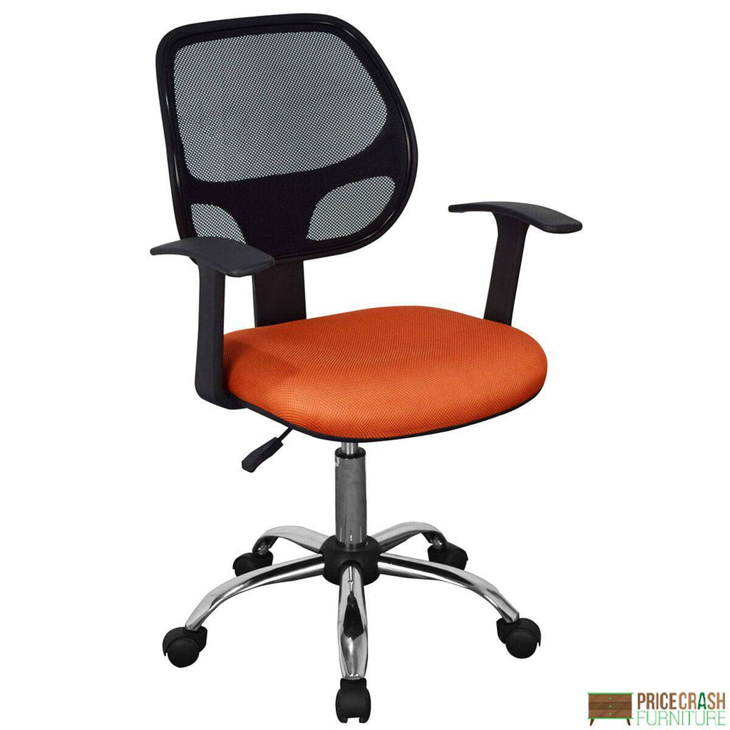 Loft home office chair in black mesh back, orange fabric seat, chrome base by Core - Price Crash Furniture