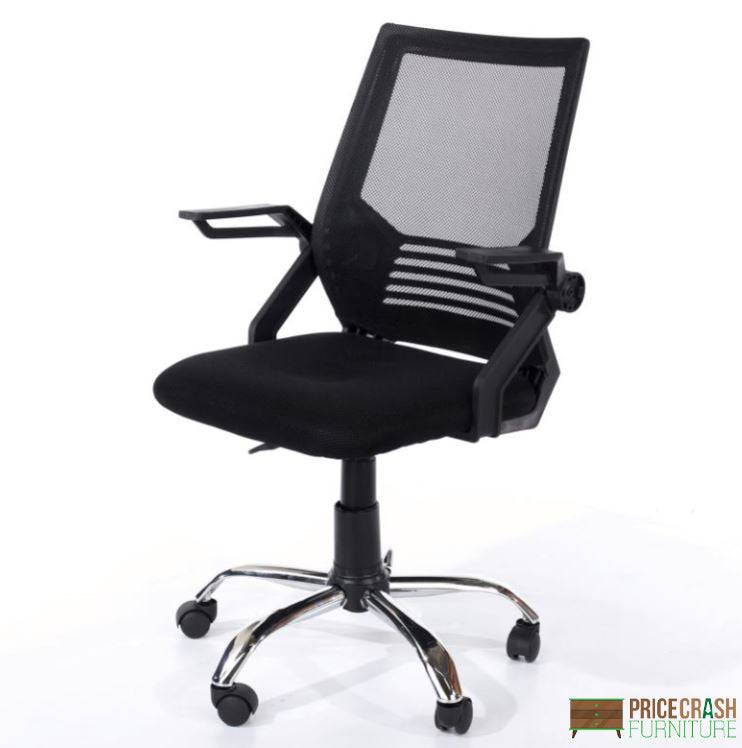 Loft study chair with arms, black mesh back, black fabric seat, chrome base by Core - Price Crash Furniture