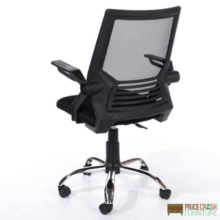 Loft study chair with arms, black mesh back, black fabric seat, chrome base by Core - Price Crash Furniture