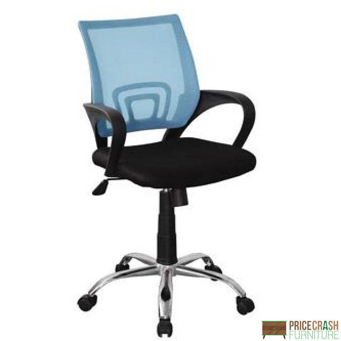 Loft study office chair, blue mesh back, black fabric seat, chrome base by Core - Price Crash Furniture