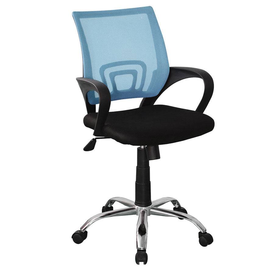 Loft study office chair, blue mesh back, black fabric seat, chrome base by Core - Price Crash Furniture