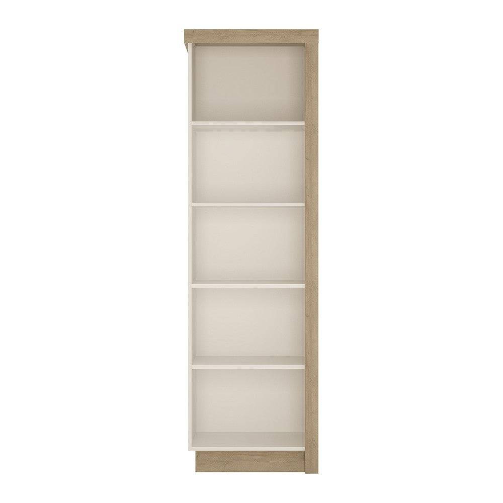 Lyon Bookcase (LH) In Riviera Oak / White High Gloss - Price Crash Furniture