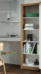 Lyon Bookcase (RH) In Riviera Oak / White High Gloss - Price Crash Furniture