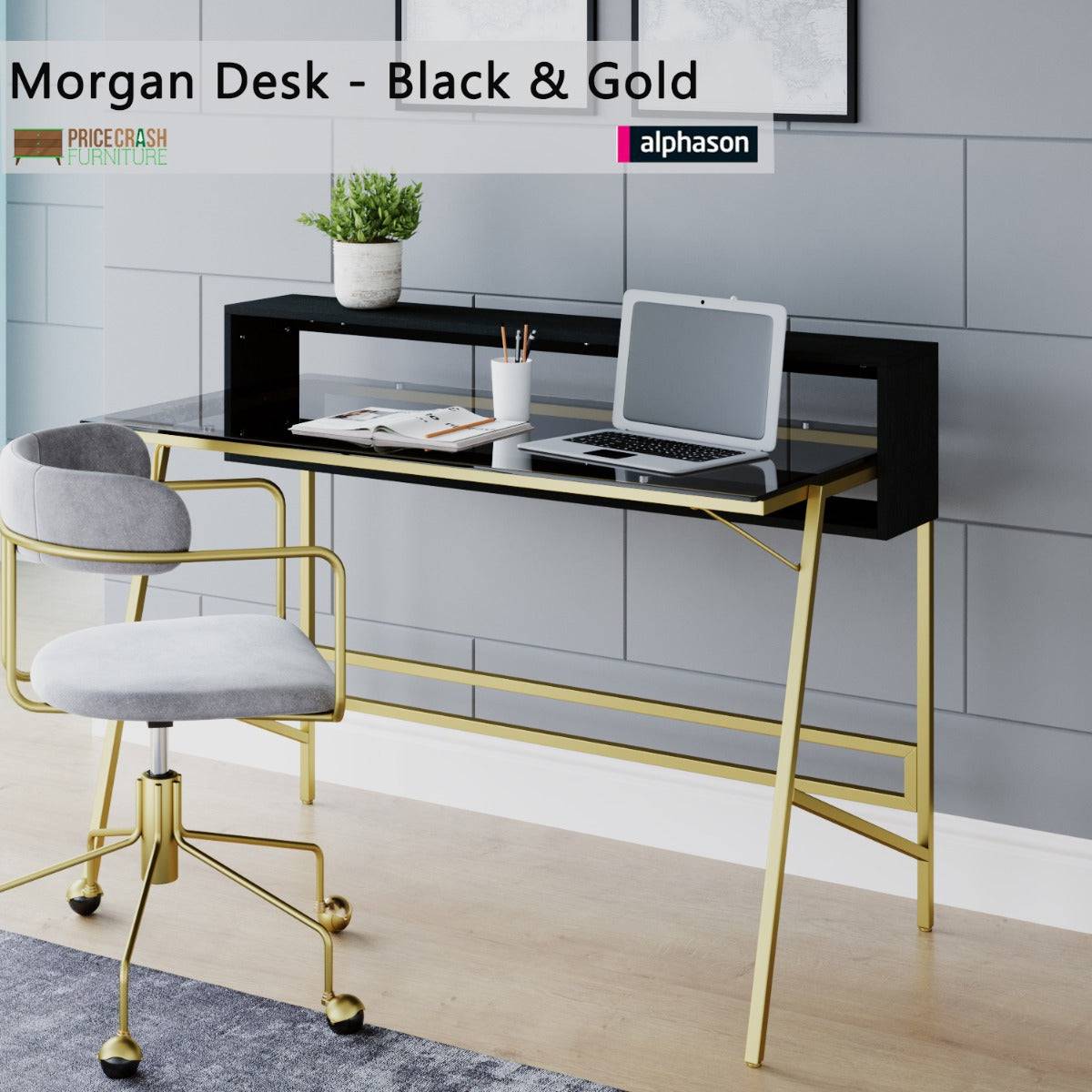 Morgan Desk in black and gold by Alphason - Price Crash Furniture