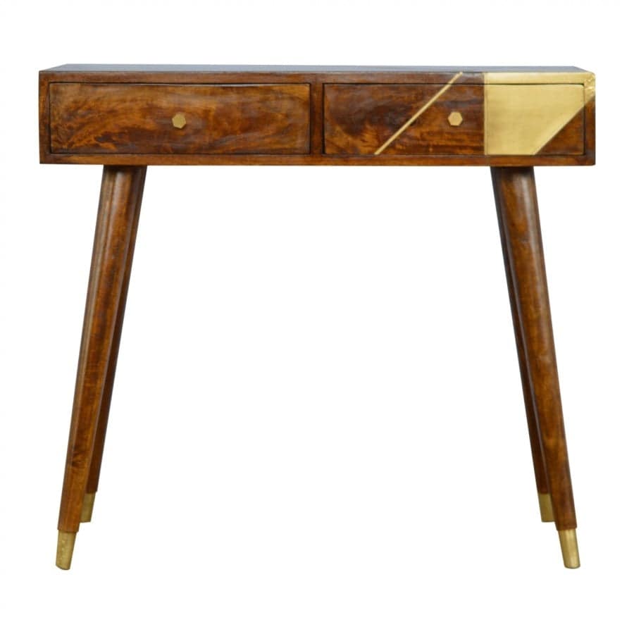 Nordic Style Chestnut Writing Desk With Gold Detailing - Price Crash Furniture