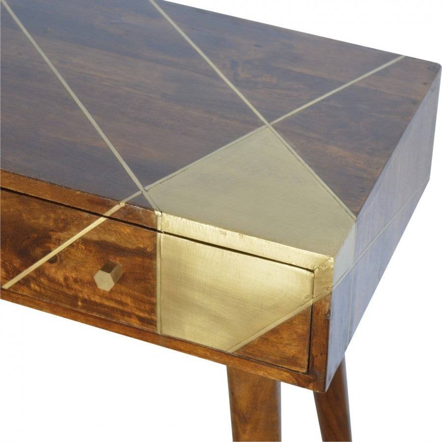 Nordic Style Chestnut Writing Desk With Gold Detailing - Price Crash Furniture