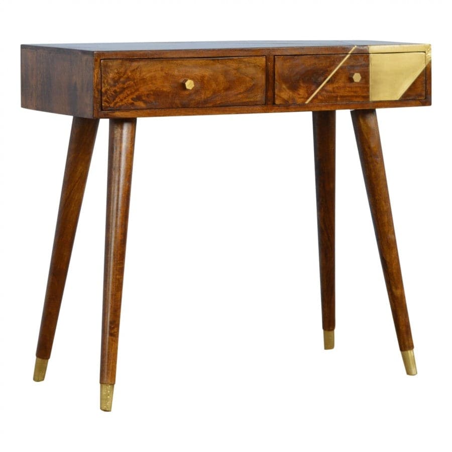 Nordic Style Chestnut Writing Desk With Gold Detailing - Price Crash Furniture