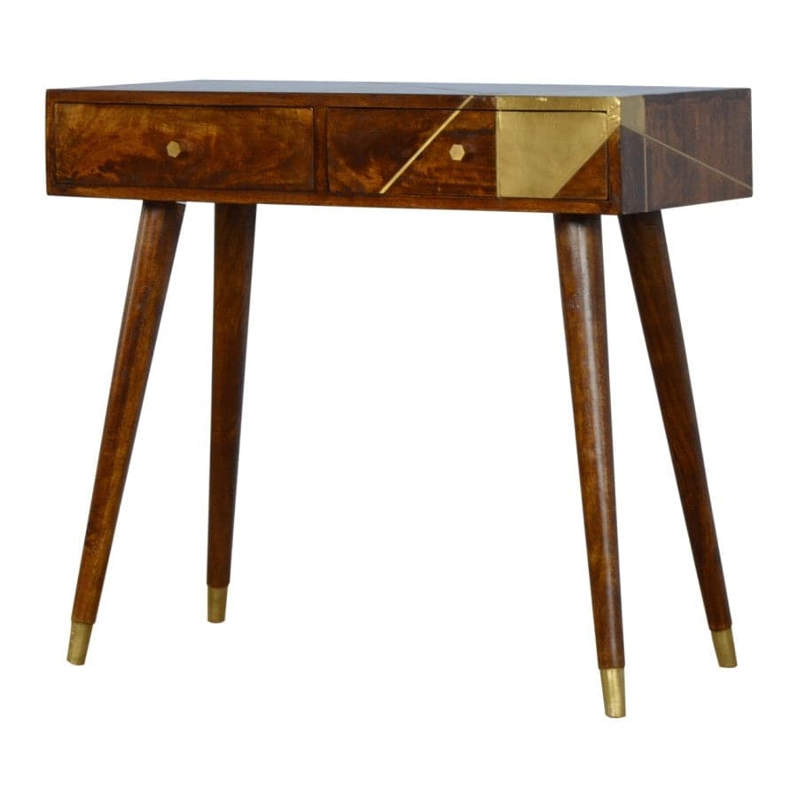 Nordic Style Chestnut Writing Desk With Gold Detailing - Price Crash Furniture