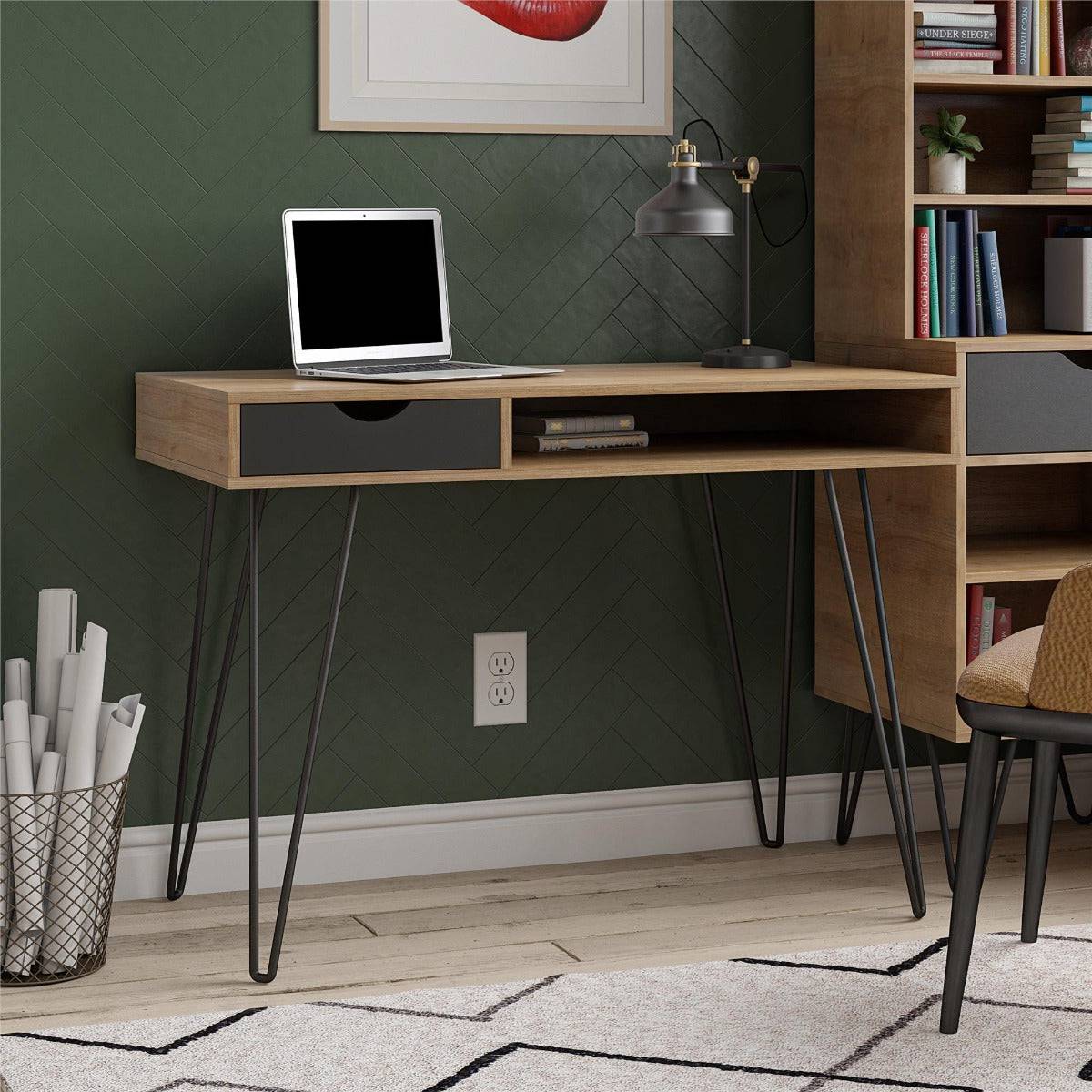 Novogratz Concord Desk with Storage in Natural & Black finish by Dorel - Price Crash Furniture