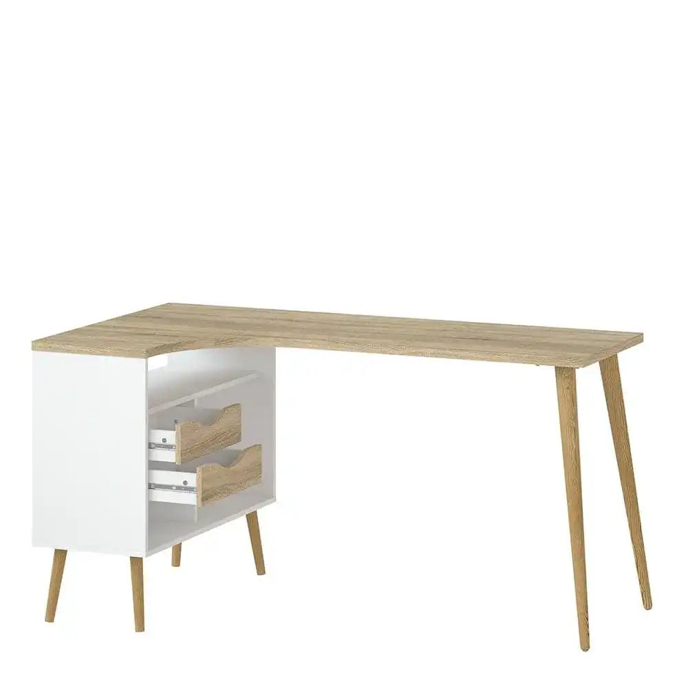 Oslo Desk 2 Drawer in White and Oak - Price Crash Furniture
