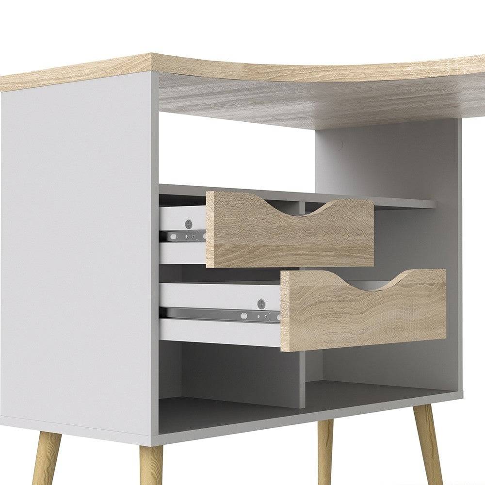 Oslo Desk 2 Drawer in White and Oak - Price Crash Furniture