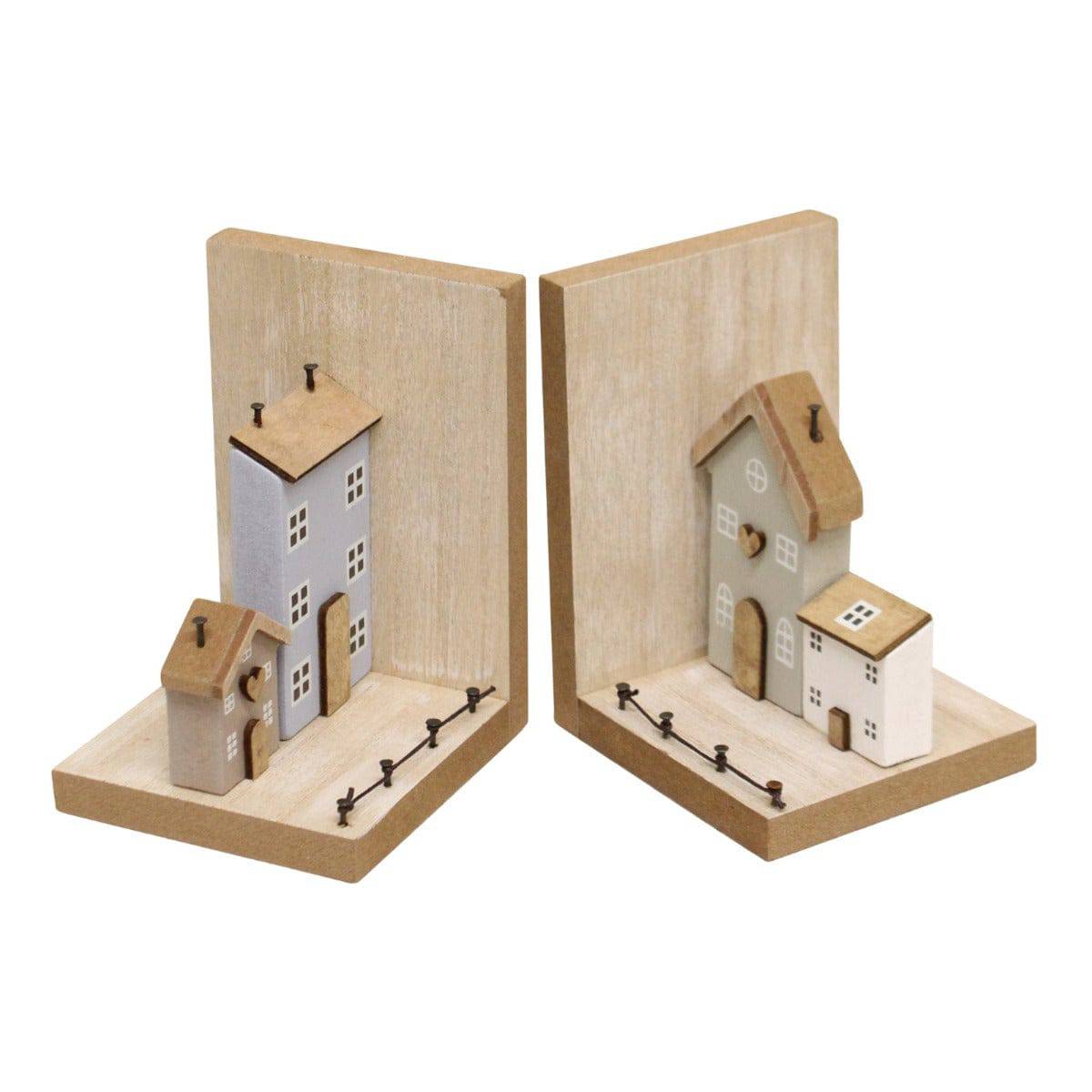 Pair of Bookends, Wooden Houses Design - Price Crash Furniture