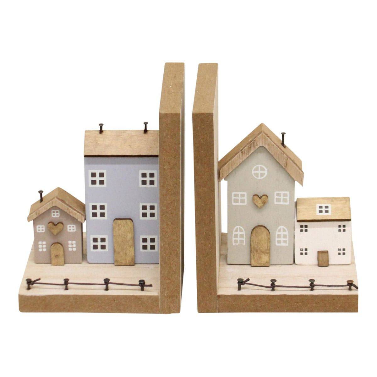 Pair of Bookends, Wooden Houses Design - Price Crash Furniture