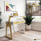 Palmer Sit or Stand Adjustable Laptop Desk in Gloss White and Oak by Alphason - Price Crash Furniture