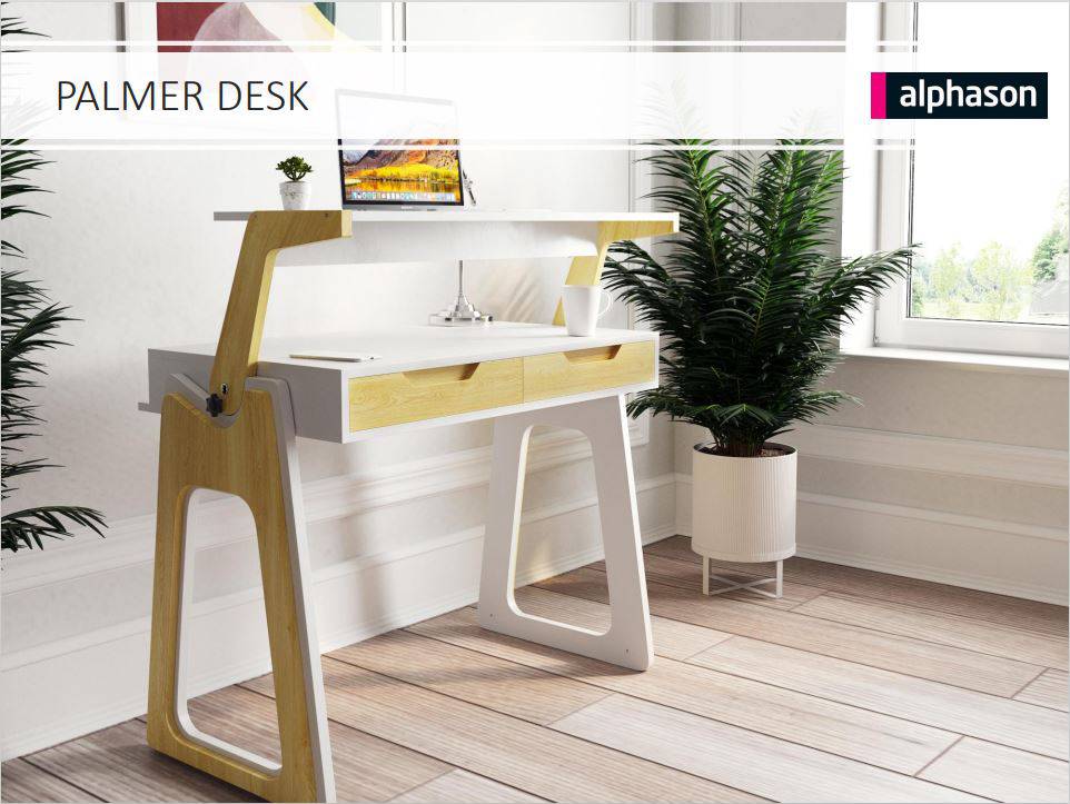 Palmer Sit or Stand Adjustable Laptop Desk in Gloss White and Oak by Alphason - Price Crash Furniture