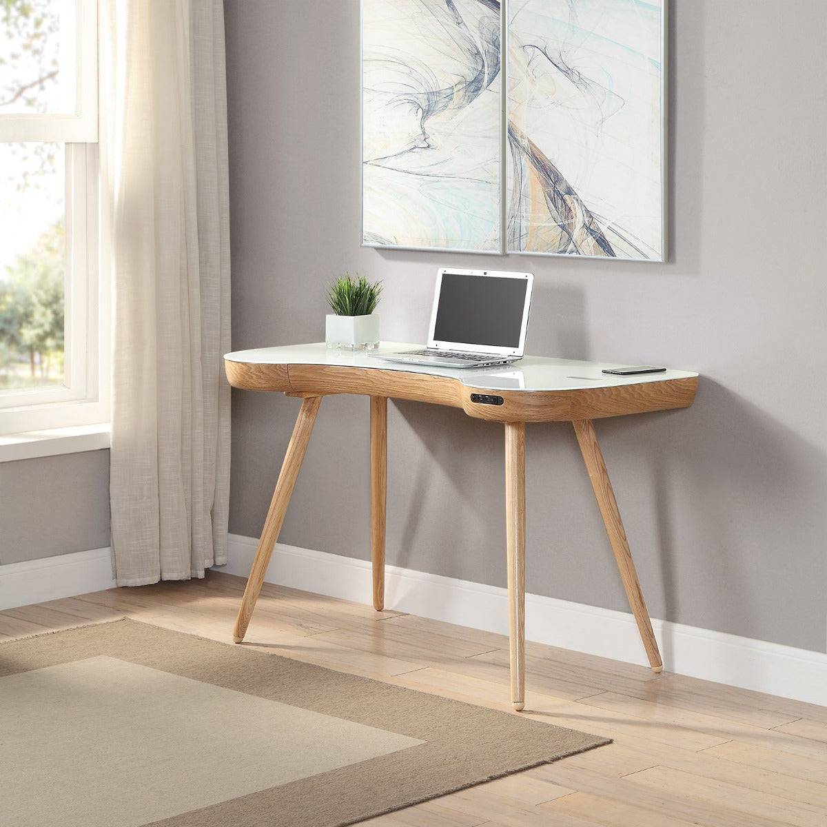 PC711 San Francisco Smart Speaker Bluetooth USB Desk in Oak by Jual - Price Crash Furniture